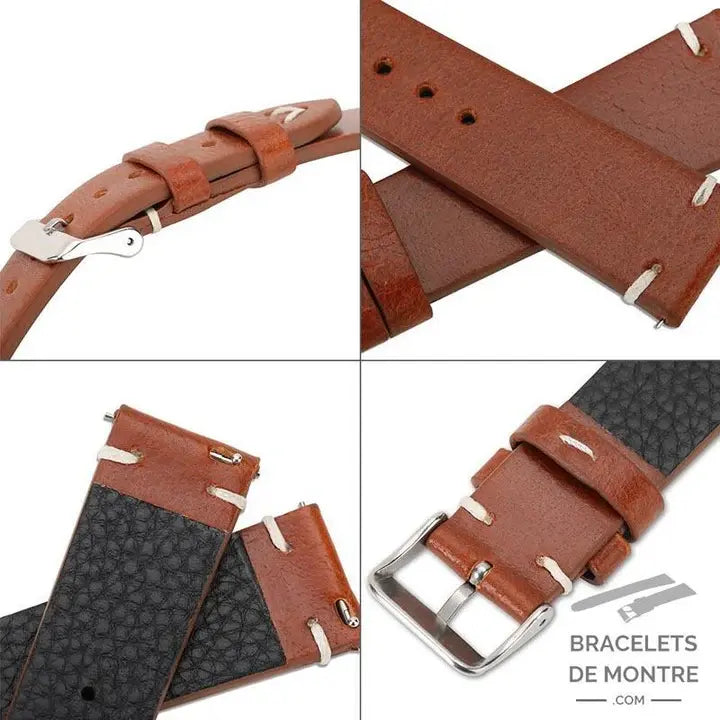 Bracelet Cuir Montre Marron à Dégagement Rapide Zoom