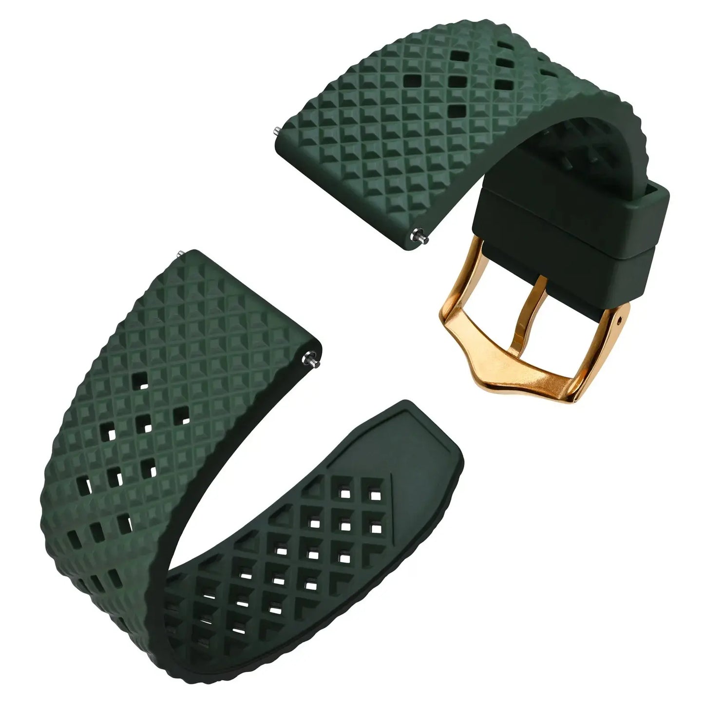 Bracelet de Montre en Caoutchouc à Dégagement Rapide Vert Boucle Or