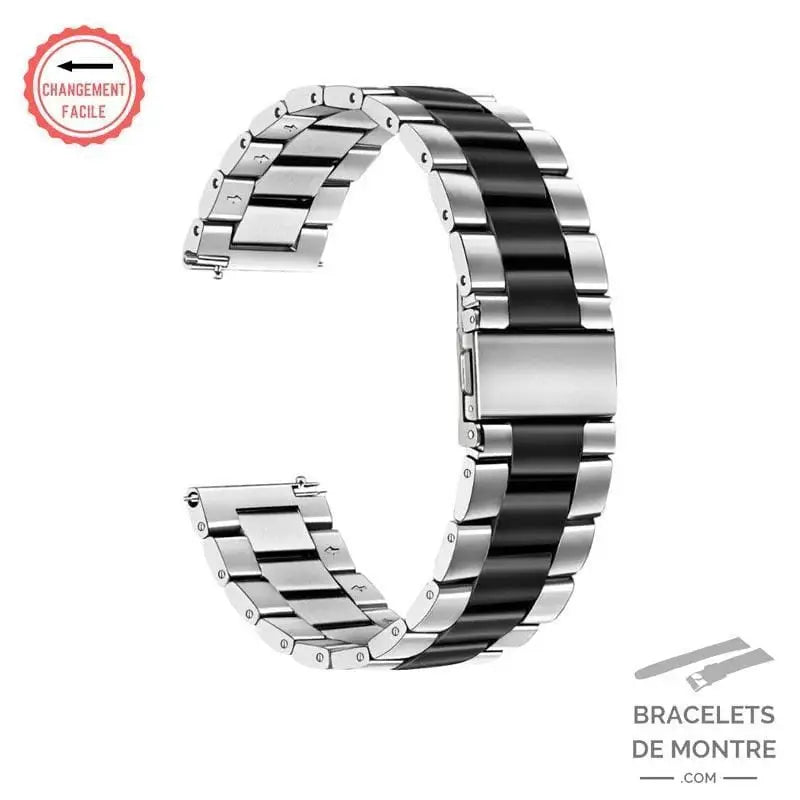 Bracelet en Acier pour Montre Noir et Gris à Dégagement Rapide