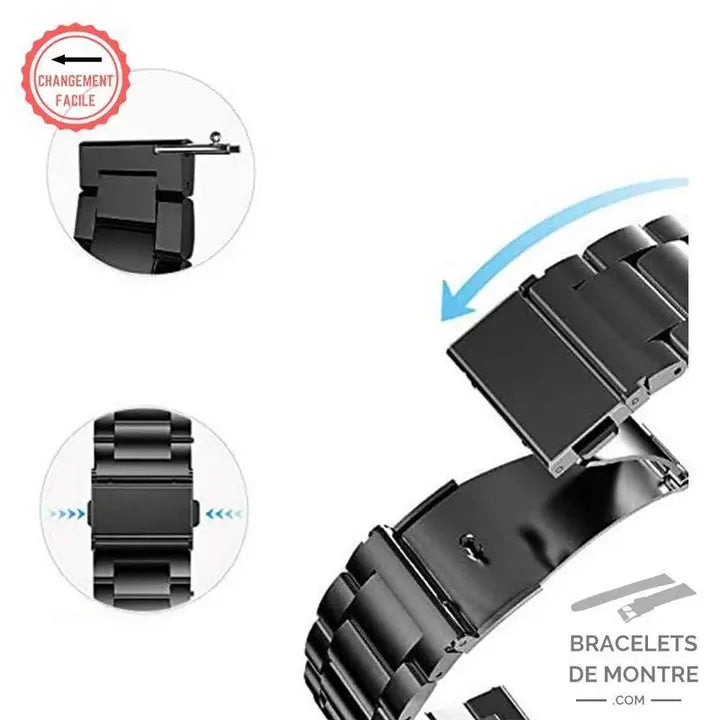 Bracelet Montre Acier Noir à Dégagement Rapide Boucle