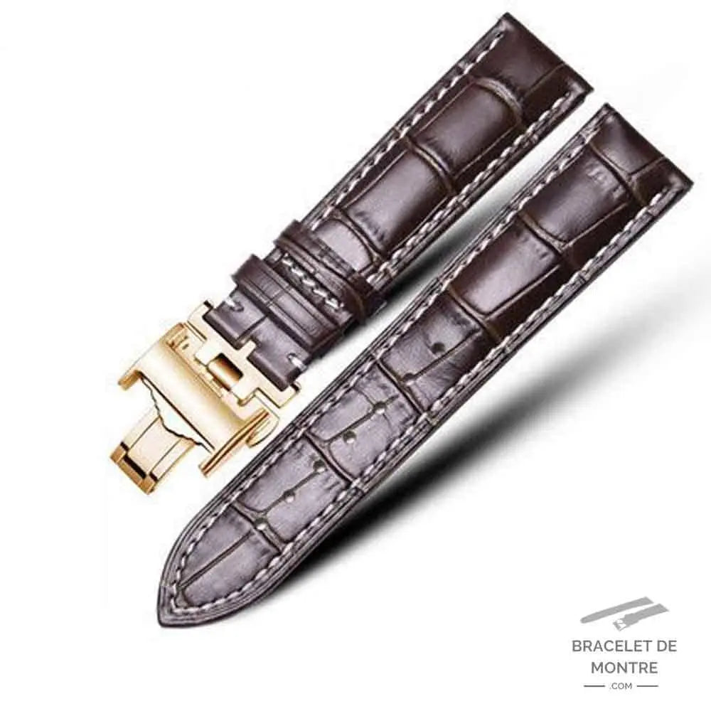 Bracelet Montre Cuir Homme Marron Boucle Or