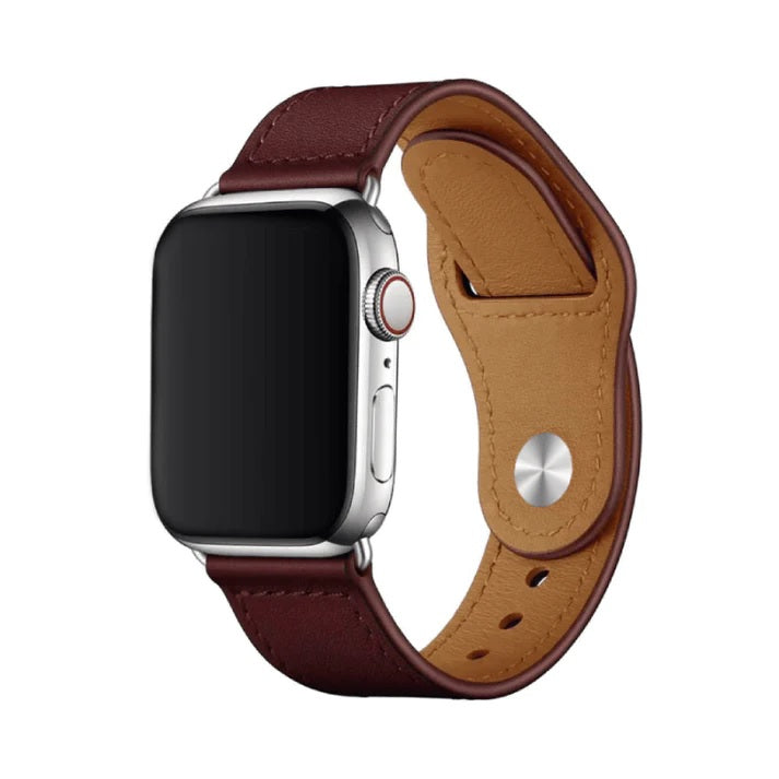 Bracelet en Cuir Sable pour Apple Watch Bordeaux