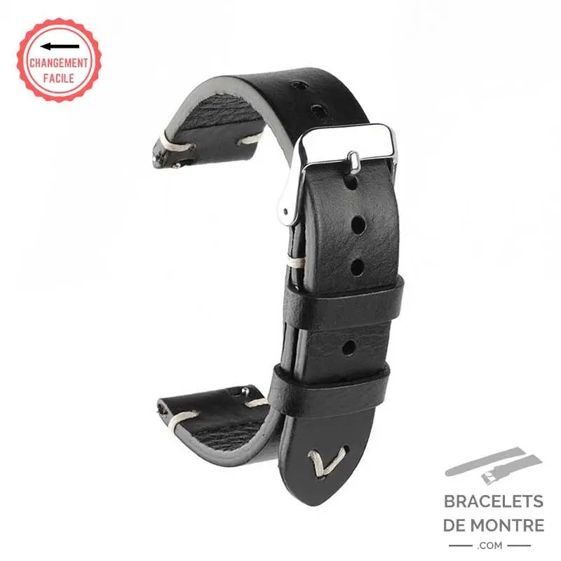 Montre Homme Bracelet Cuir Noir à Dégagement Rapide