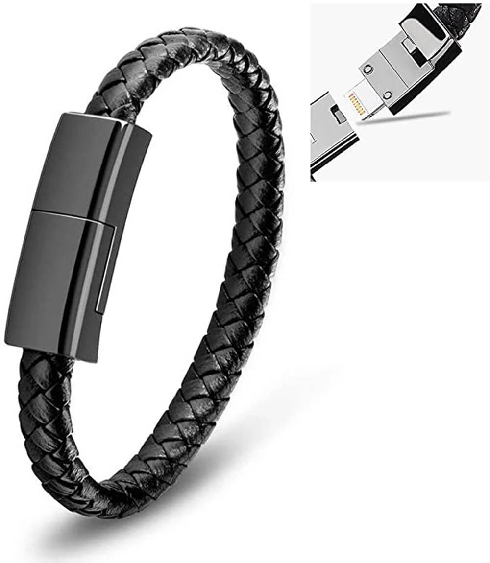 Oslo - Bracelet Chargeur en câble compatible avec USB-C, Apple et Android Noir Zoom