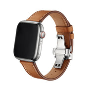 Bracelet de Montre Apple Watch en Cuir Boucle Papillon Cuir Marron Boucle Gris